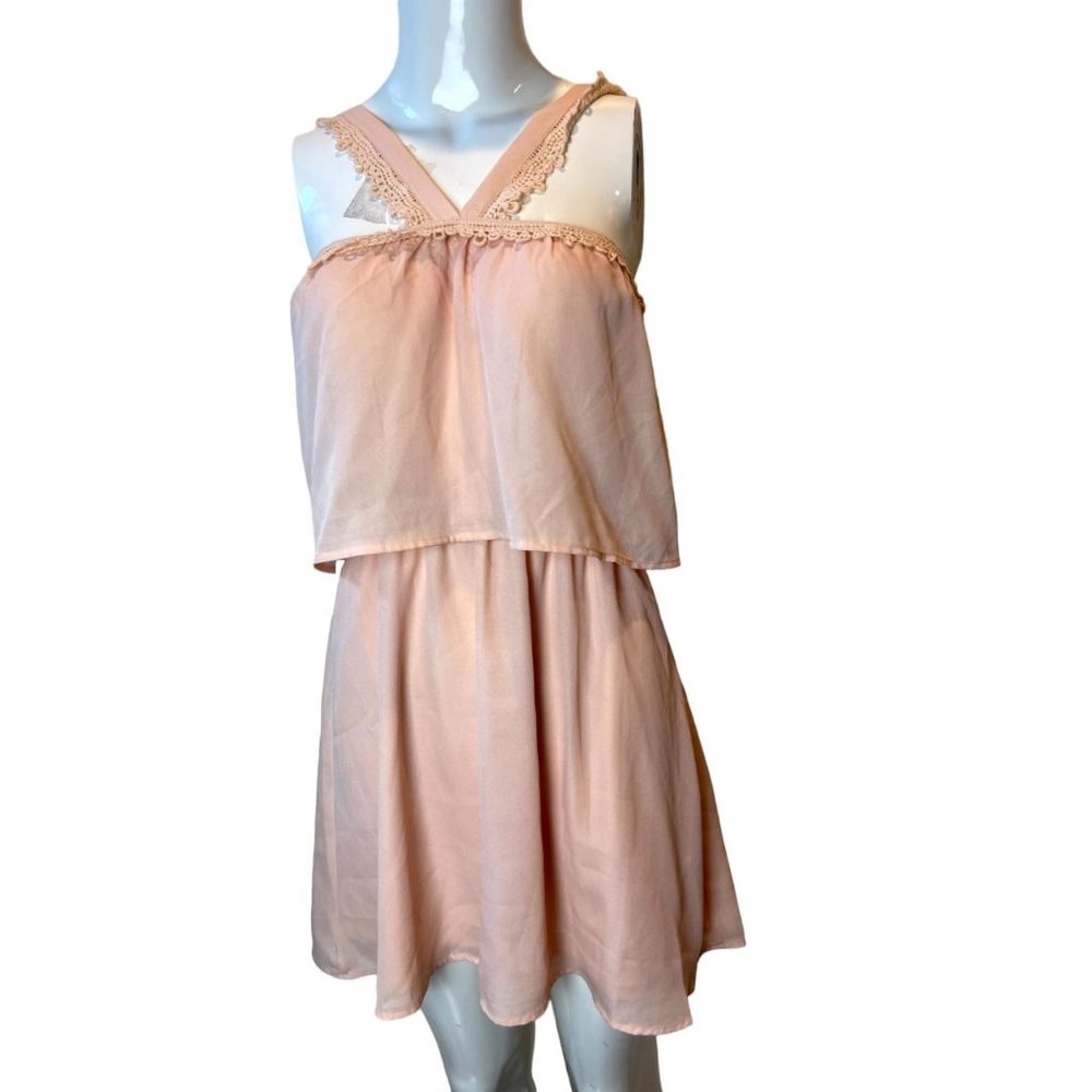 Tobi Women Layered Ruffled Dress Backless Smocked Waist Fdd140418 Peach Pink S